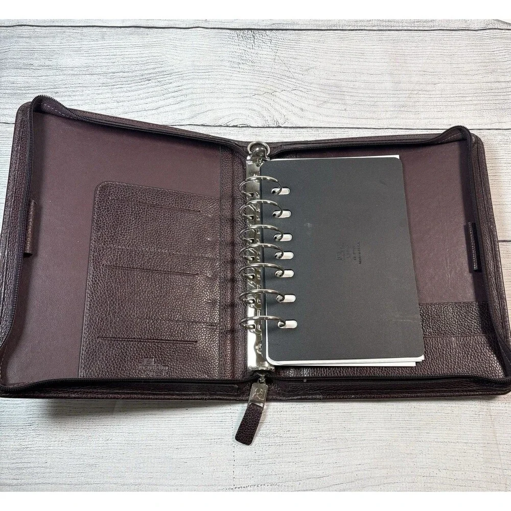 Vintage Franklin Covey Quest Brown Top Grain Leather 7 Ring Zip Planner USA